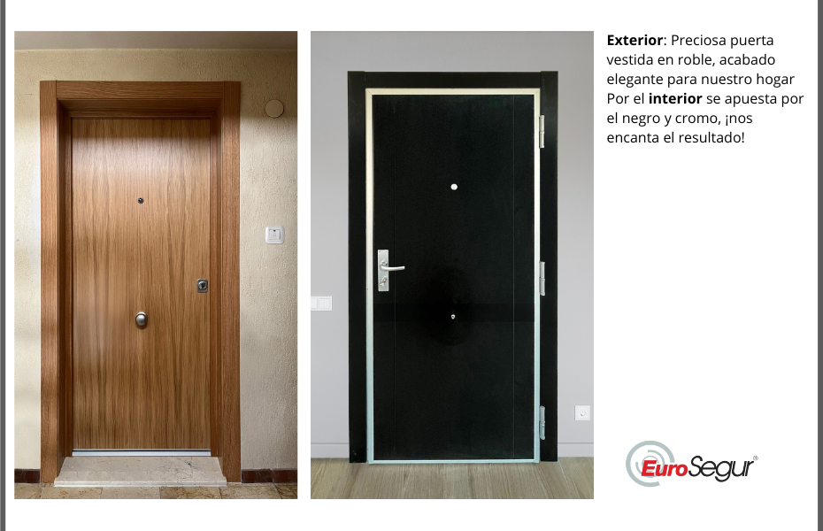 Instalacion puerta de seguridad de roble con interior negro y cromado